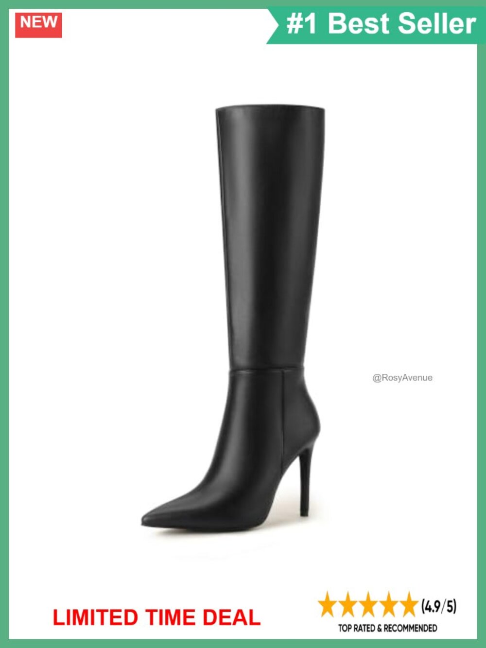 Pointed Toe Knee High Stiletto Heel Boots Faux Leather
